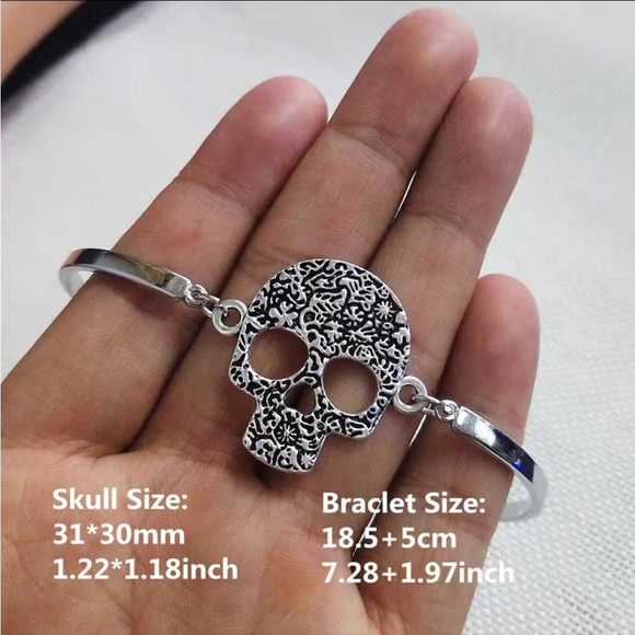 Silver Sugar Skull Bracelet - Picture 7 of 9